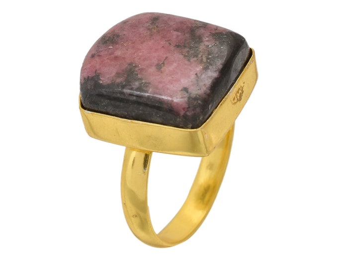 Size 9.5 - Size 11 Rhodonite Ring Meditation Ring 24K Gold Ring GPR1628
