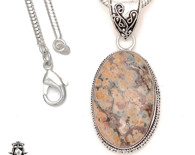 LEOPARD SKIN JASPER Pendant & Free 3MM Italian 925 Sterling Silver Chain V1874