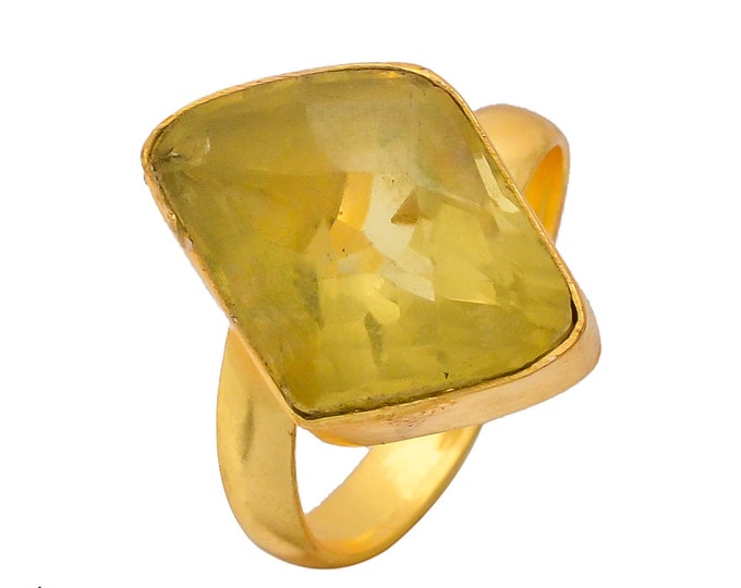 Size 8.5 - Size 10 Lemon Quartz Ring Meditation Ring 24K Gold Ring GPR251