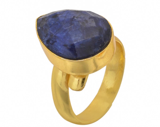 Size 8.5 - Size 10 Sapphire Ring Meditation Ring 24K Gold Ring GPR1403