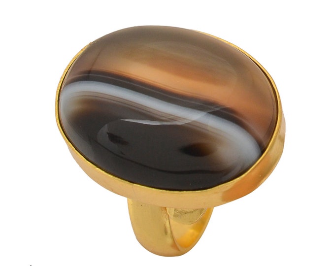 Size 8.5 - Size 10 Banded Agate Ring Meditation Ring 24K Gold Ring GPR1065