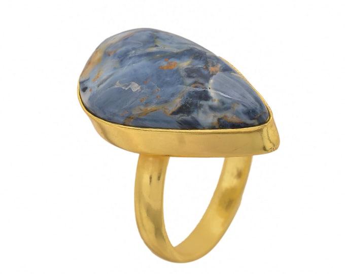 Size 7.5 - Size 9 Pietersite Ring Meditation Ring 24K Gold Ring GPR1448