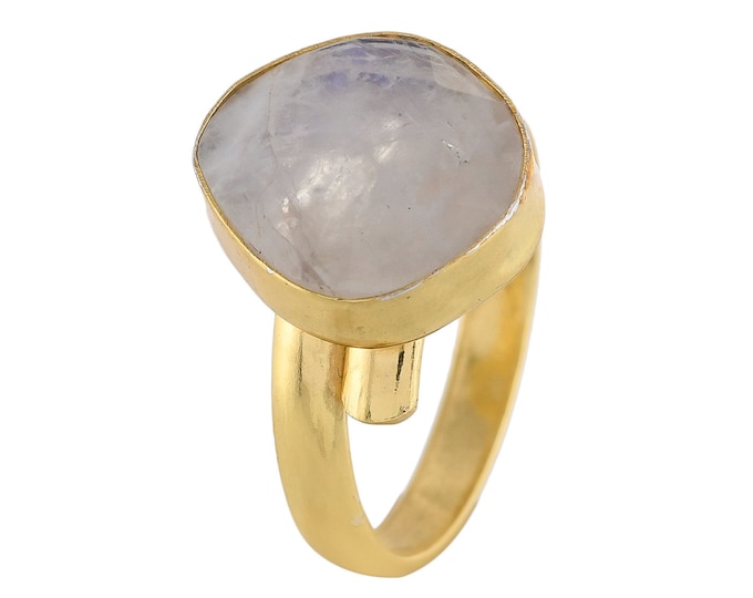 Size 10.5 - Size 12 Moonstone Black Tourmaline Ring Meditation Ring 24K Gold Ring GPR1768