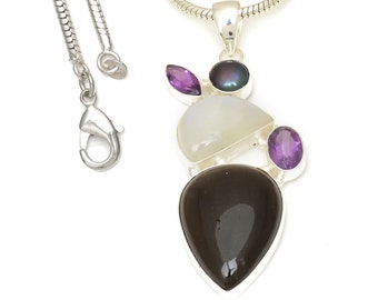 Moonstone Spinel Mystic Topaz 925 Sterling Silver Pendant & 2MM Italian 925 Sterling Silver Chain P7737
