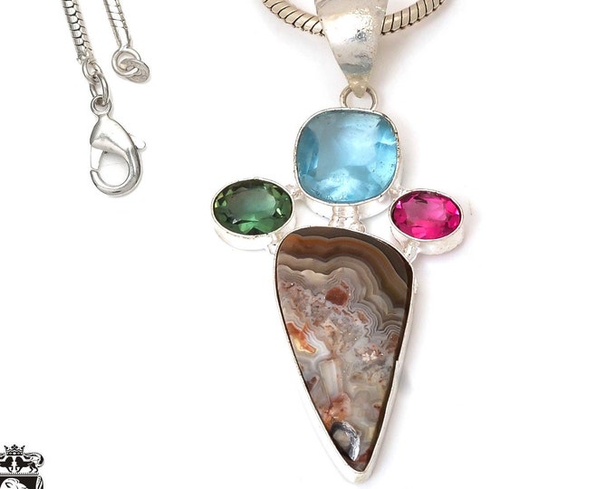 Crazy Lace Agate  Pendant & FREE 3MM Italian Snake Chain P7486