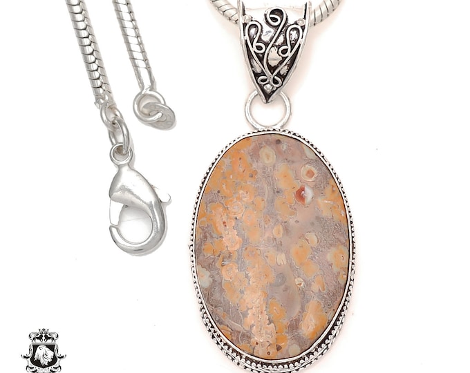 LEOPARD SKIN JASPER Pendant & Free 3MM Italian 925 Sterling Silver Chain V1851