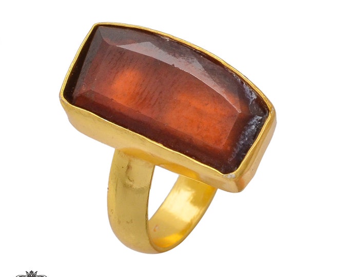 Size 8.5 - Size 10 Tanzanian Spessartite Garnet Ring Meditation Ring 24K Gold Ring GPR371