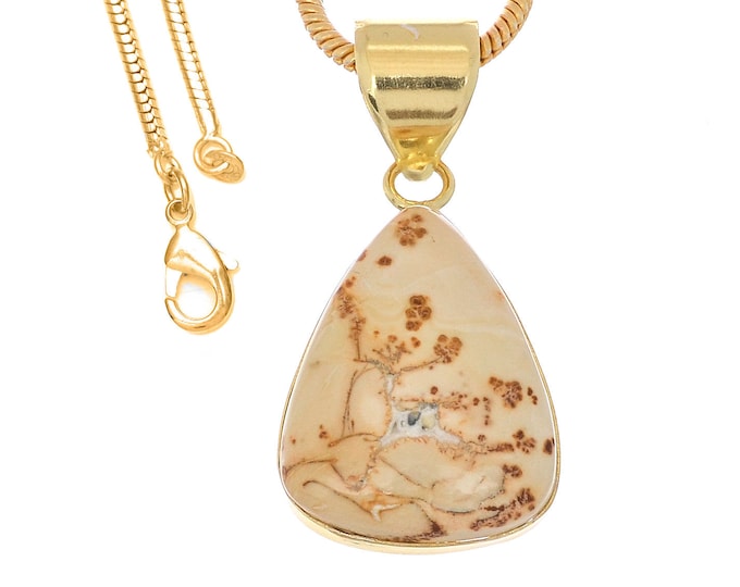Yellow Dendritic Opal Pendant Necklaces & FREE 3MM Italian 925 Sterling Silver Chain GPH1108