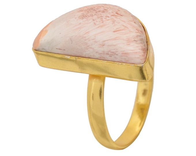 Size 10.5 - Size 12 Scolecite Ring Meditation Ring 24K Gold Ring GPR1571