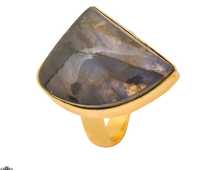 Size 8.5 - Size 10 Blue Labradorite Ring Meditation Ring 24K Gold Ring GPR1280