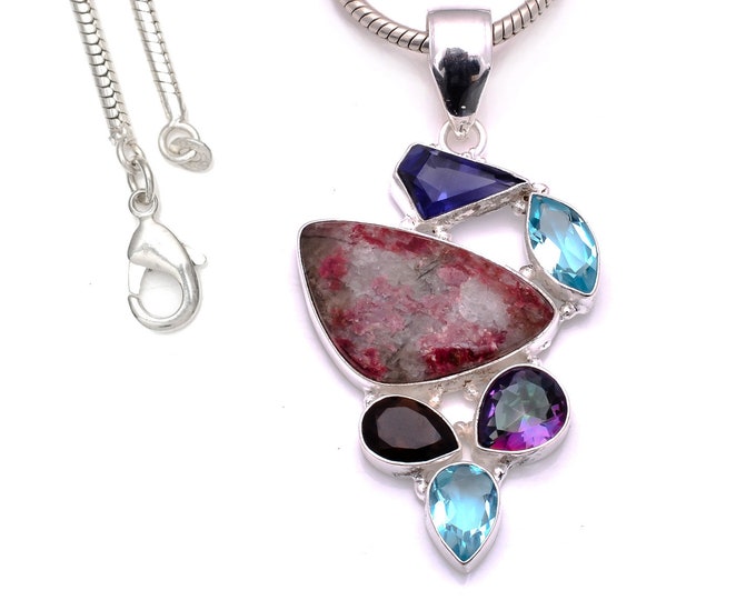 3.1 Inch Eudialyte 925 Sterling Silver Pendant & 3MM Italian 925 Sterling Silver Chain P8193