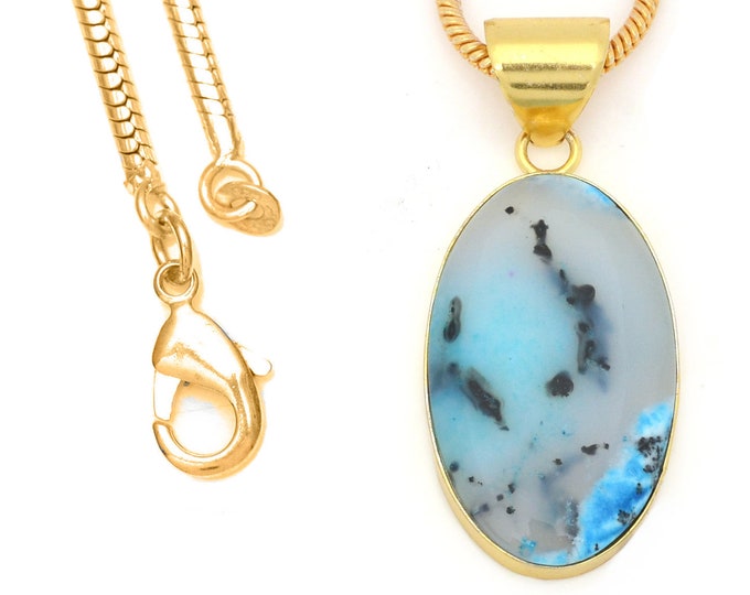Blue Dendritic Opal Pendant Necklaces & FREE 3MM Italian 925 Sterling Silver Chain GPH1534