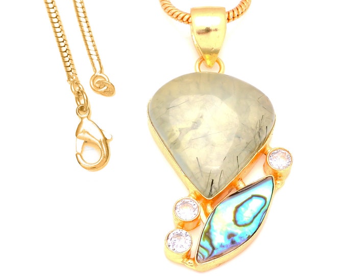 Prehnite Abalone Shell 24K Gold Pendant & 3mm Snake Chain GP136