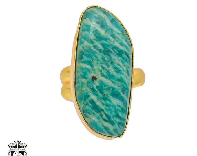 Size 6.5 - Size 8 Amazonite Ring Meditation Ring 24K Gold Ring GPR347