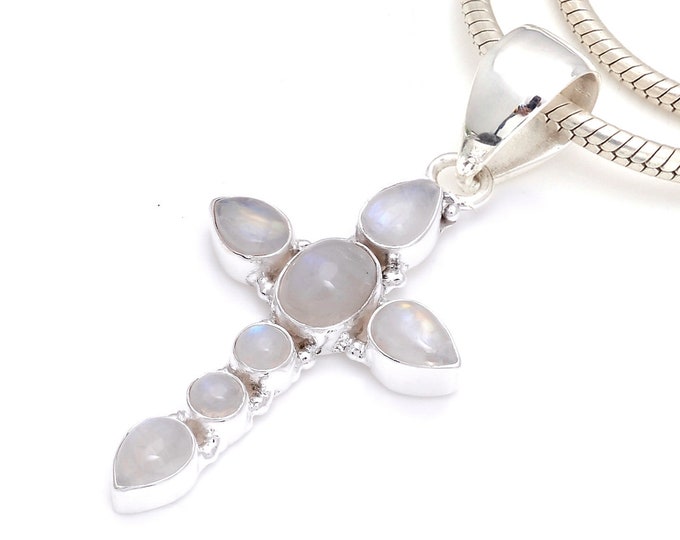 2.9 Inch Moonstone 925 Sterling Silver Pendant & 3MM Italian 925 Sterling Silver Chain P7995