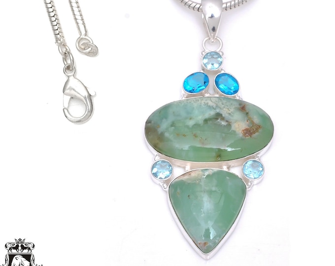 3.2 Inch Russian Chrysoprase 925 Sterling Silver Pendant & 3MM Italian 925 Sterling Silver Chain P7930