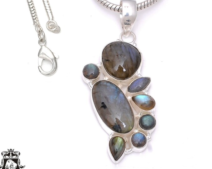 2.98 Inch Labradorite 925 Sterling Silver Pendant & 3MM Italian 925 Sterling Silver Chain P7926