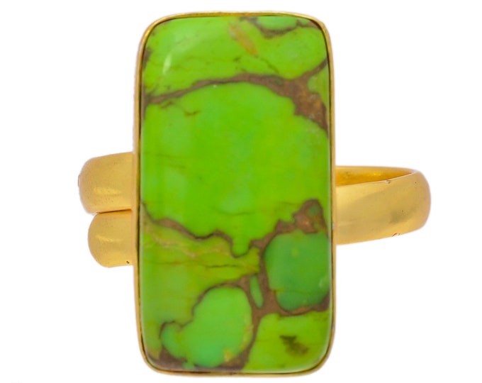 Size 10.5 - Size 12 Green Mohave Turquoise Ring Meditation Ring 24K Gold Ring GPR120