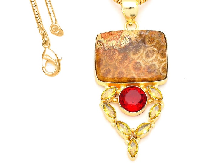 Fossilized Bali Coral 24K Gold Pendant & 3mm Snake Chain GP211