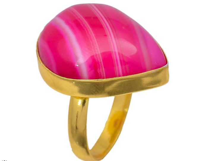 Size 8.5 - Size 10 Pink Banded Agate  Ring Meditation Ring 24K Gold Ring GPR2