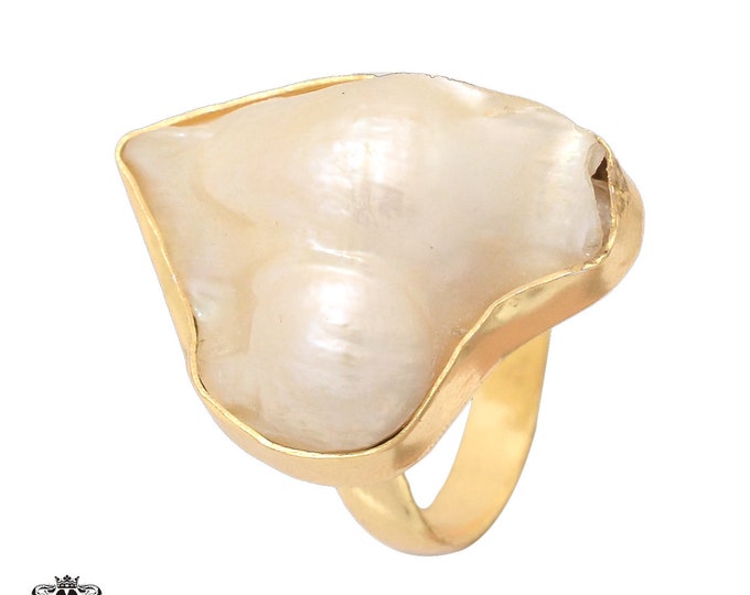 Size 10.5 - Size 12 Mabé Blister Pearl Ring Meditation Ring 24K Gold Ring GPR960