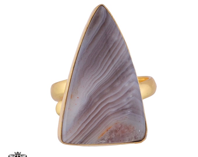 Size 10.5 - Size 12 Banded Agate Ring Meditation Ring 24K Gold Ring GPR976