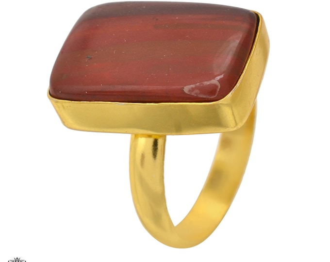 Size 9.5 - Size 11 Iron Tiger's Eye Ring Meditation Ring 24K Gold Ring GPR1682