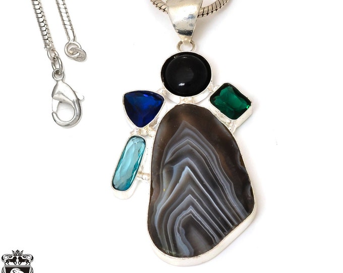 Banded Agate  Pendant & FREE 3MM Italian Snake Chain P7495