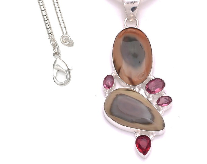 3 Inch Imperial Jasper Chrome Tourmaline  925 Sterling Silver Pendant & 3MM Italian 925 Sterling Silver Chain P8268