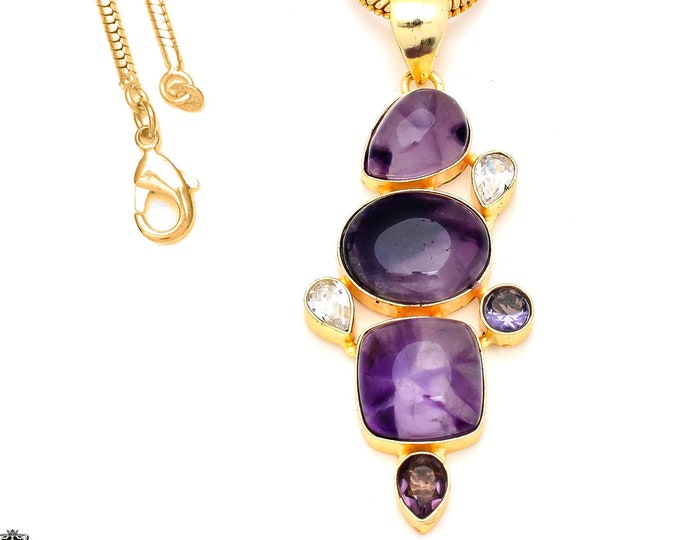 3.2 Inch Trapiche Amethyst 24K Gold Pendant & 3mm Snake Chain GP210