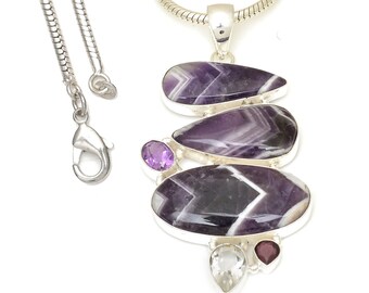 Chevron Amethyst 925 Sterling Silver Pendant & 2MM Italian 925 Sterling Silver Chain P7721