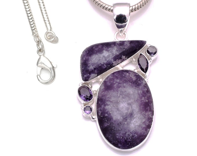 3 Inch Charoite 925 Sterling Silver Pendant & 3MM Italian 925 Sterling Silver Chain P8163