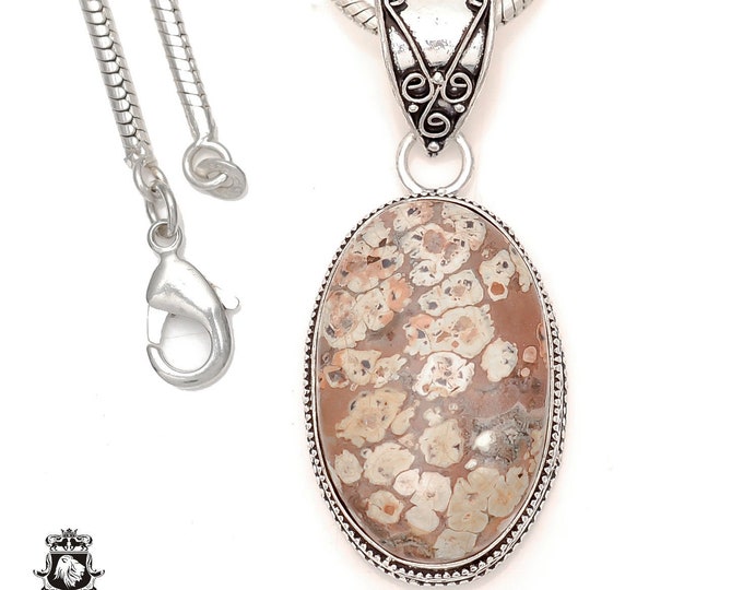 LEOPARD SKIN JASPER Pendant & Free 3MM Italian 925 Sterling Silver Chain V1872