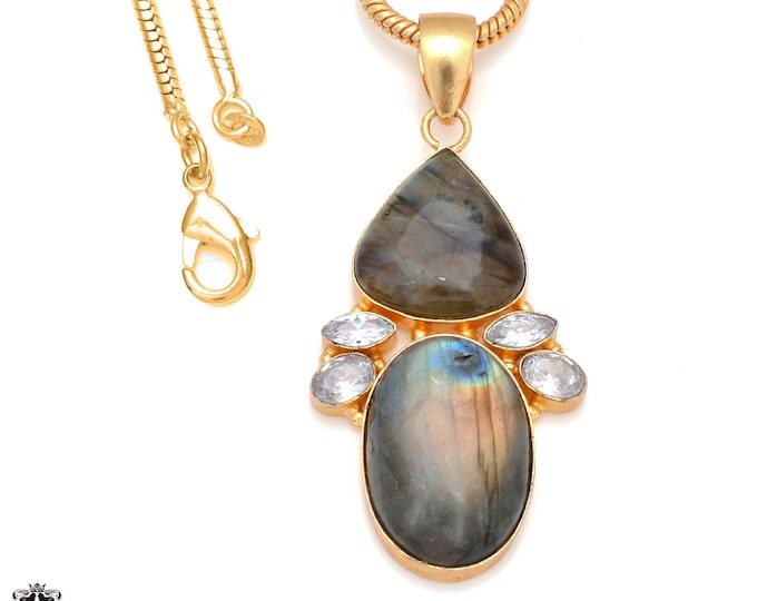 Labradorite 24K Gold Pendant & 3mm Snake Chain GP151