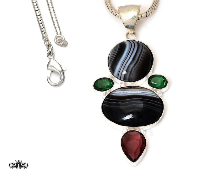 Banded Agate  Pendant & FREE 3MM Italian Snake Chain P7471