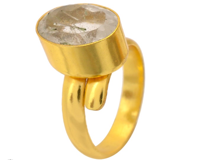 Size 7.5 - Size 9 Tourmalated Quartz Ring Meditation Ring 24K Gold Ring GPR1693
