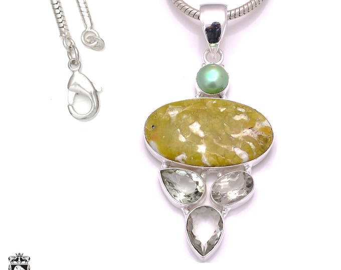 3 Inch Serpentine 925 Sterling Silver Pendant & 3MM Italian 925 Sterling Silver Chain P8155