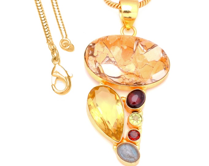 Brecciated Mookaite 24K Gold Pendant & 3mm Snake Chain GP128