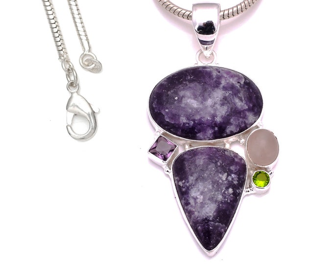 3 Inch Charoite 925 Sterling Silver Pendant & 3MM Italian 925 Sterling Silver Chain P8160