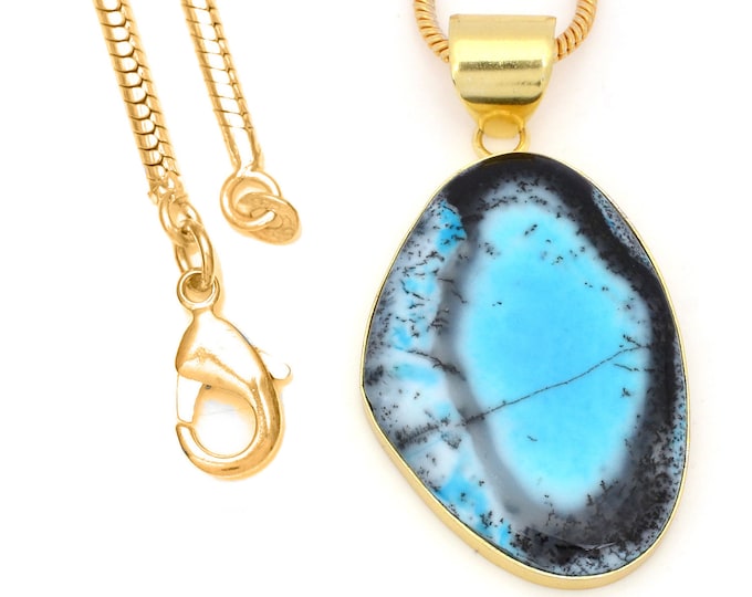 Blue Dendritic Opal Pendant Necklaces & FREE 3MM Italian 925 Sterling Silver Chain GPH1547