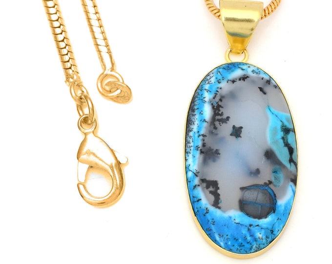 Blue Dendritic Opal Pendant Necklaces & FREE 3MM Italian 925 Sterling Silver Chain GPH1541