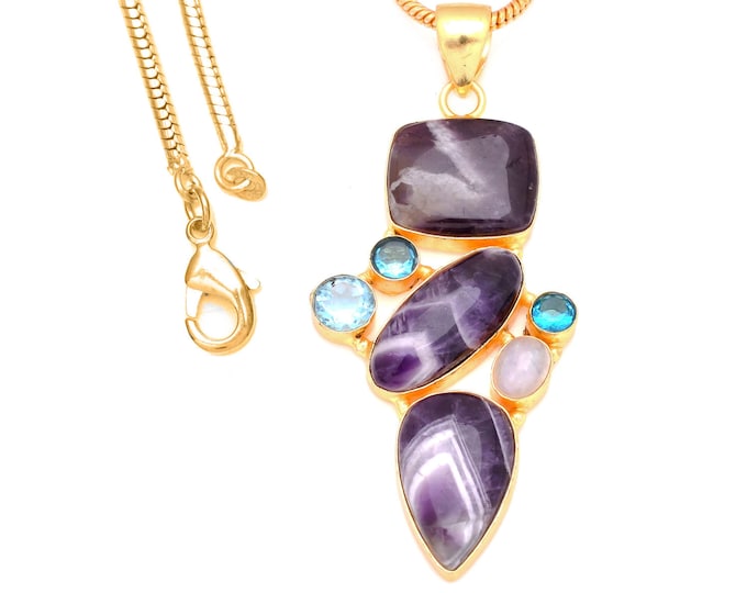 Chevron Amethyst 24K Gold Pendant & 3mm Snake Chain GP133