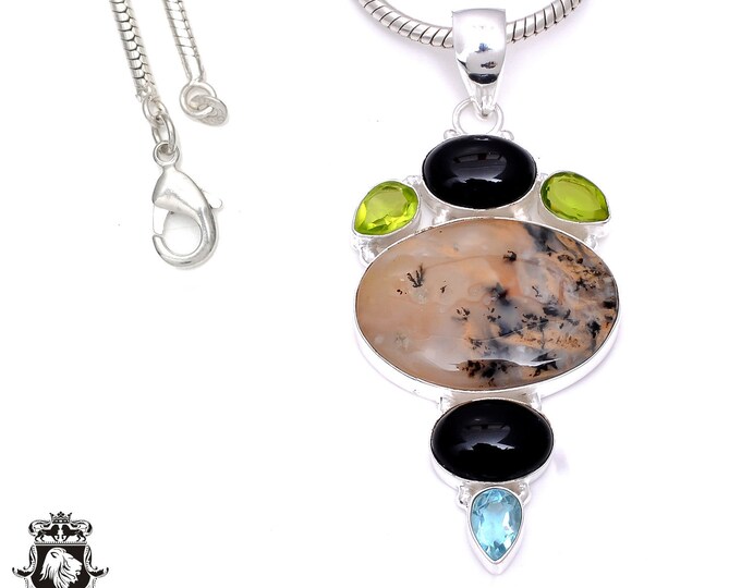 3.2 Dendritic Opal 925 Sterling Silver Pendant & 3MM Italian 925 Sterling Silver Chain P7894