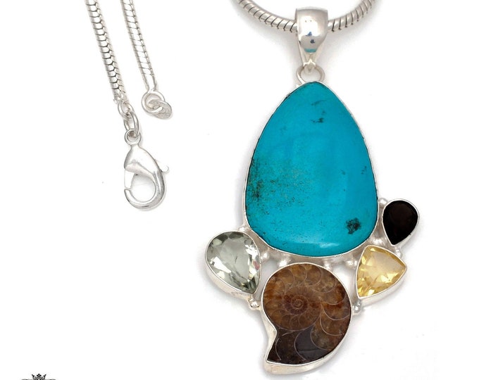 3 Inch Lone Mountain Turquoise 925 Sterling Silver Pendant & 3MM Italian 925 Sterling Silver Chain Necklace P7810