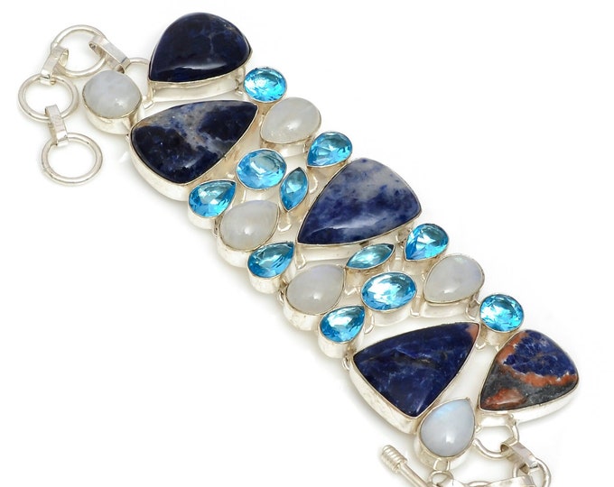 Sodalite Moonstone Blue Topaz 925 Sterling Silver Bracelet B3959