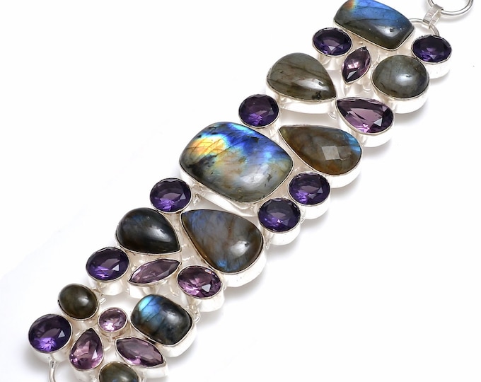 Labradorite Amethyst 925 Sterling Silver Bracelet B4119