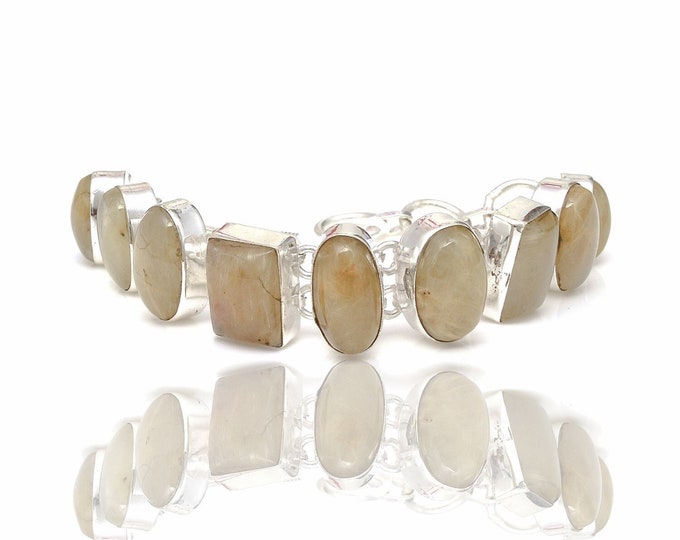 Rutile Rutilated Quartz Genuine Gemstone 925 Sterling Silver Bracelet B4445