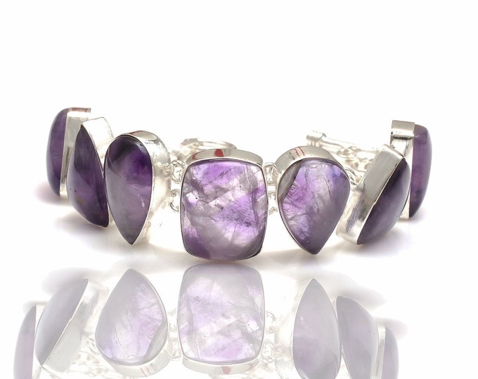 Blast of Purple! Trapiche Amethyst Genuine Gemstone 925 Sterling Silver Bracelet B4349