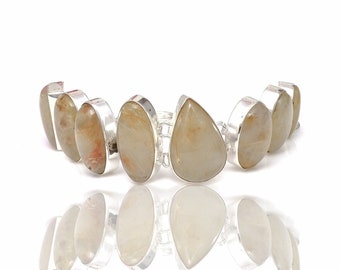 Rutile Rutilated Quartz Genuine Gemstone 925 Sterling Silver Bracelet B4444