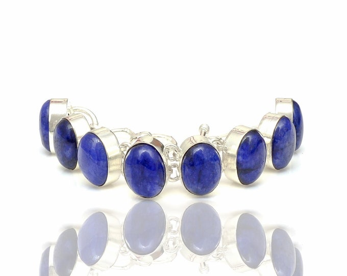 Sapphire Genuine Gemstone 925 Sterling Silver Bracelet B4462
